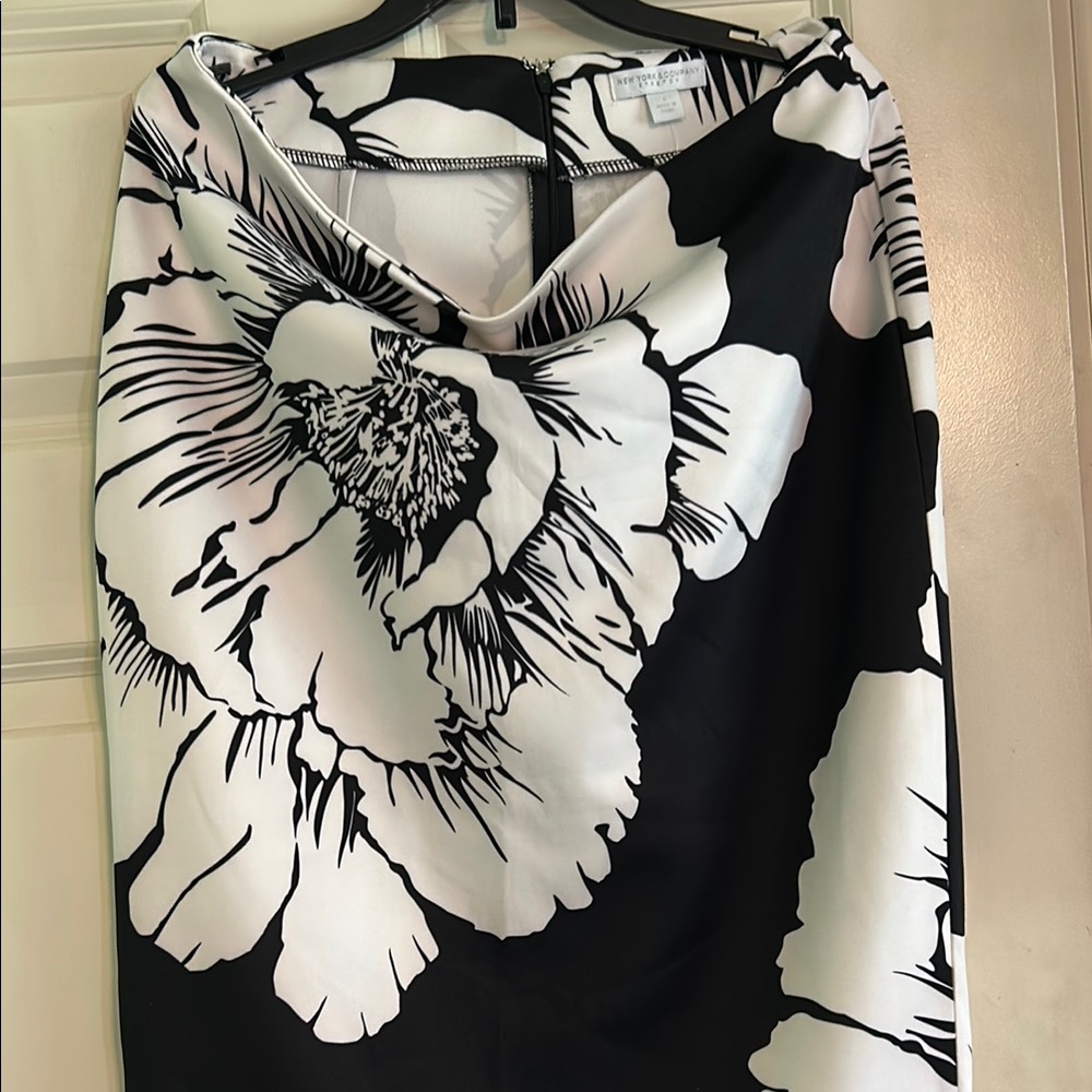 New York & Company Black and White Floral Midi Skirt
